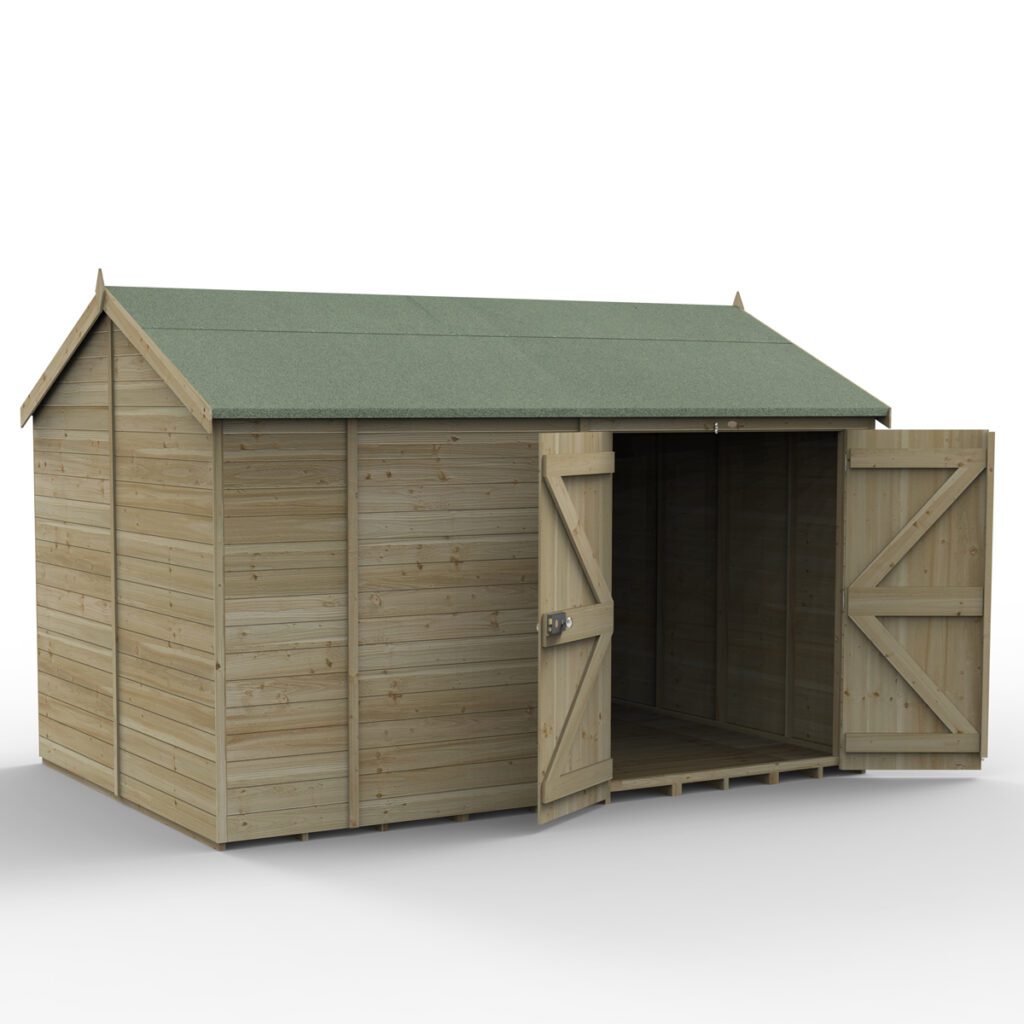 Timberdale 12×8 Reverse Apex Shed No Window – Double Door with Installation 5013053196144 2
